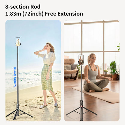 C10 Selfie Stick 72 Inch Aluminum Alloy with Wireless Bluetooth Remote Portable Phone Holder Tripod for iOS Android Cellphone