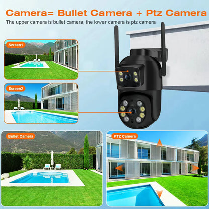 8MP 4K PTZ Wifi Camera with Dual Lens Dual Screens AI Human Detection Wireless Outdoor CCTV Security IP Camera