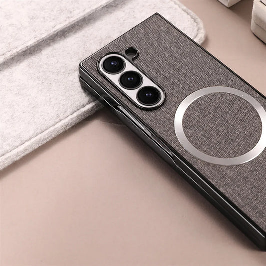 For Samsung Galaxy Z Fold 7 6 5 4 3 Case Cloth Pattern Magsafe Magnetic Cases For Galaxy Z Fold6 Fold7 Wireless Charging Cover