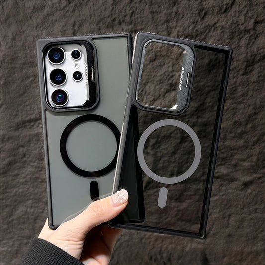 Folding Holder For Magsafe Clear Case For Samsung Galaxy S25 S22 Ultra S24 Plus S23 FE Magnetic Wirelesss Charge Lens Stand Cove