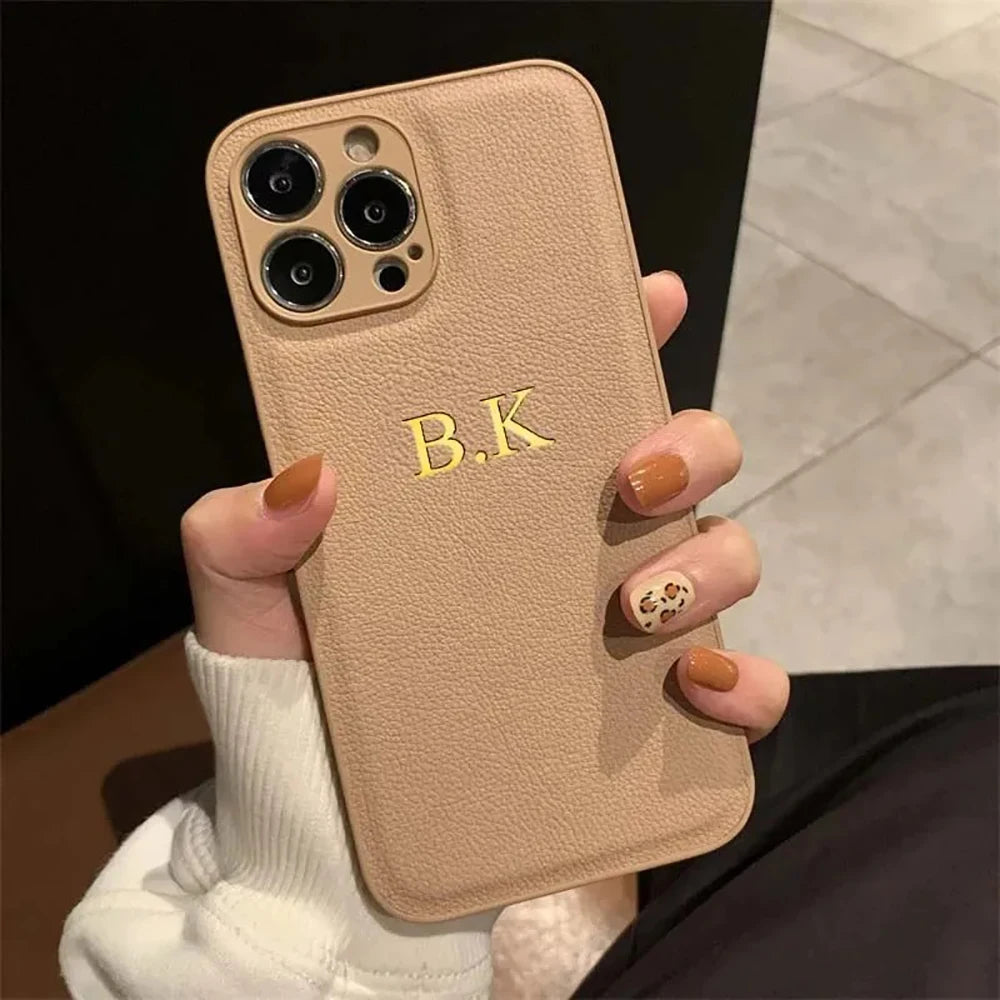 Personalized Phone Case For iPhone 16 15 14 13 12 11 Pro Max Plus Luxury PU Leather Customized Initials Name Gift Cover