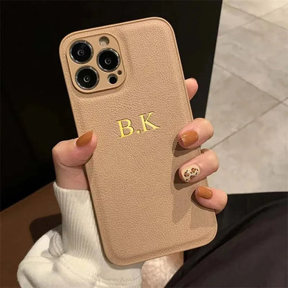Personalized Phone Case For iPhone 16 15 14 13 12 11 Pro Max Plus Luxury PU Leather Customized Initials Name Gift Cover