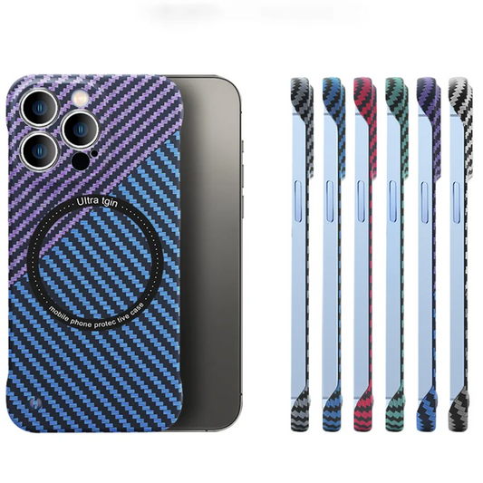 Carbon Fiber Texture Frameless Ultra-thin For Magsafe Magnetic Wireless Charging Case For iPhone 16 15 14 Plus 13 12 11 Pro Max