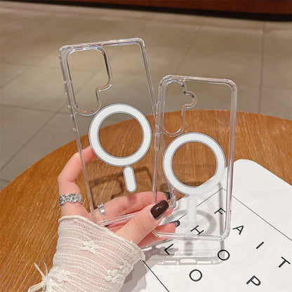 Magsafe Magnetic Charge Phone Case For Samsung Galaxy S25 S24 S23 Ultra S22 Plus S21 FE A16 A15 A35 A55 Clear Acrylic Slim Cover