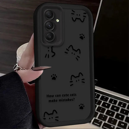 Cute Line Cat Dog Footprint Phone Case For Samsung Galaxy A14 A15 5G S21 S22 S23 S24 5G FE Plus Ultra A25 A35 A52 A53 A54 A55 5G