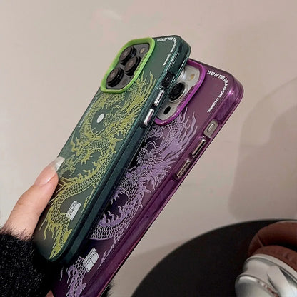 Luxury Dragon Embossed Phone Case for iPhone 15 Pro Max Plus 14 13 12 11 Pink Purple Green Black White Shockproof Phone Cover