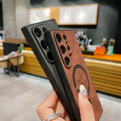 Luxury Leather For Magsafe Magnetic Wireless Charging Phone Case For Samsung S24 Ultra S23 S22 S21 S25 Note 20 Ultra Plus Cover