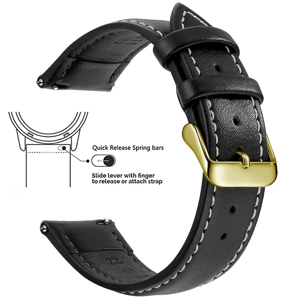 Top Grain Genuine Leather Watch Band, Quick Release 12/14/16/18/19/20/21/22/24 mm Watch Straps, Replacement Bands for Men Women