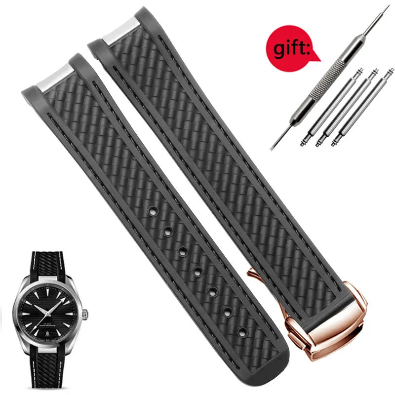Rubber Watchband For Omega AT150 Seamaster 300 AQUA TERRA Diving watches straps Black Blue Silicone Watch Strap 20mm bracelet