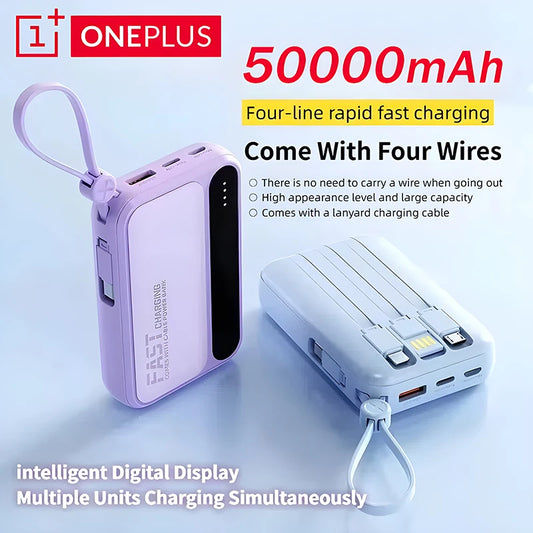 Oneplus Built in Cables Power Bank 4 In1 50000mAh Large Capacity Intelligent Digital Display Light Portable Battery For Samsung