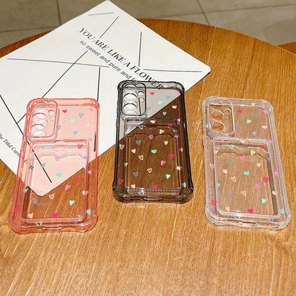 Card Bag Wallet Case For Samsung Galaxy S25 Edge S24 Ultra S23 S24 FE A55 A35 A25 A15 A16 A56 5G A06 Tiny Hearts TPU Phone Cover