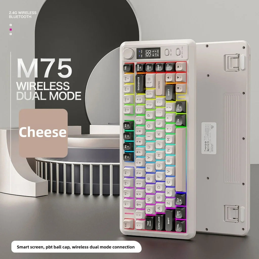 FREE WOLF M75 82-Key Compact Wireless Gaming Keyboard - Dual Mode (Bluetooth/2.4G) RGB Backlit OLED Display Large Battery