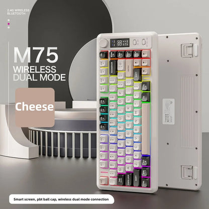 FREE WOLF M75 82-Key Compact Wireless Gaming Keyboard - Dual Mode (Bluetooth/2.4G) RGB Backlit OLED Display Large Battery