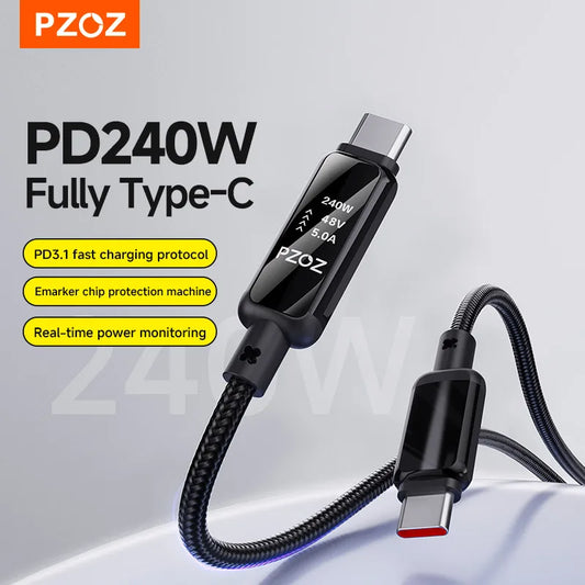 PZOZ 240W USB C Cable For iPhone Air 17 16 15 Pro Max Supercharge For iPad Macbook Xiaomi Samsung Fast Charger 2m Type C Cable