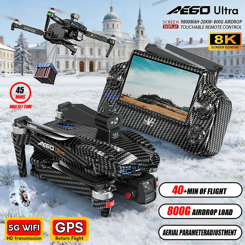 New AE60 GPS RC Drone 8K Professional HD Camera Brushless 3-Axis Gimbal Obstacle Avoidance Large Screen FPV Drones RC Quadcopter