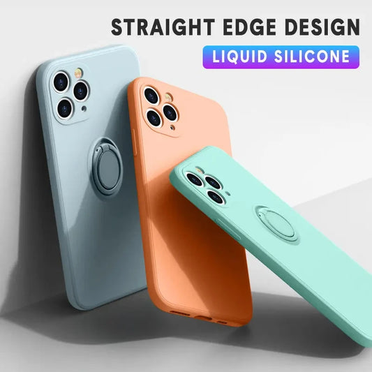 Liquid Silicone Magnetic Bracket Ring Phone Cases For IPhone 15 14 13 12 11 Pro Max Mini X XS XR 8 7 Plus Shockproof Back Cover