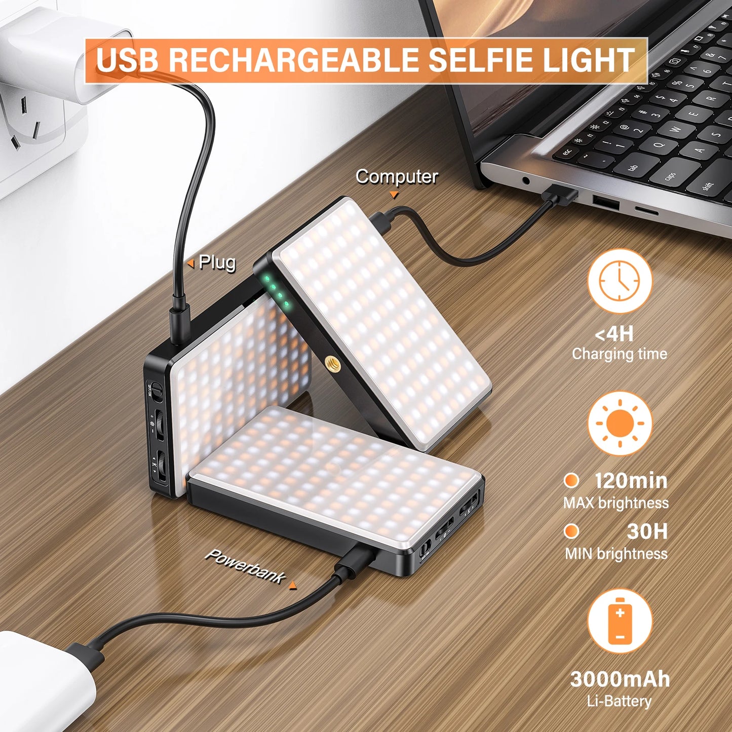 ST-120 LED Video Light Fill Light Rechargeable 3000 MAh Ajusted 3 Light Modes CRI95 Portable Mini Selfie Light 2500-9000K