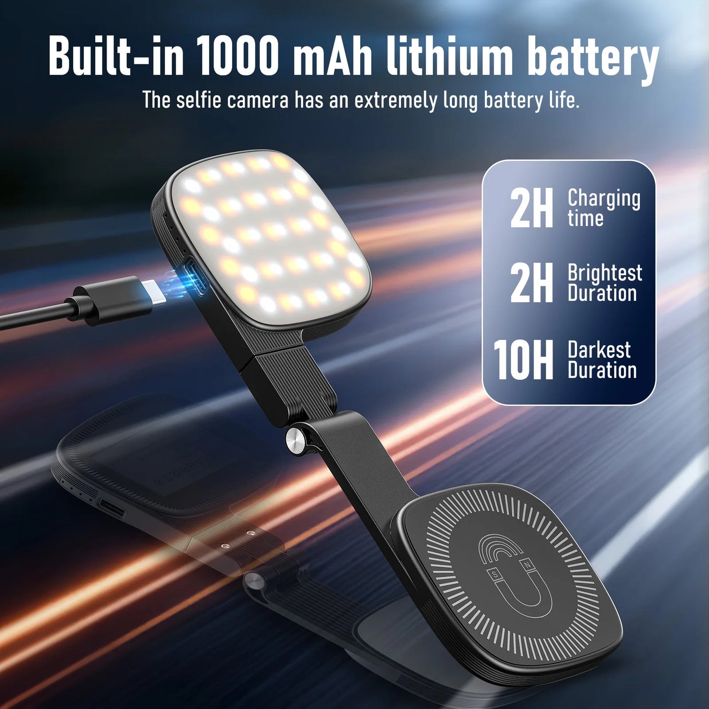 Magnetic Selfie Light with 1000mAh Battery For IPhone 18 17 16 15 14 13 12 , 48 LEDs, 10 Brightness Levels, 3 Color Temperatures