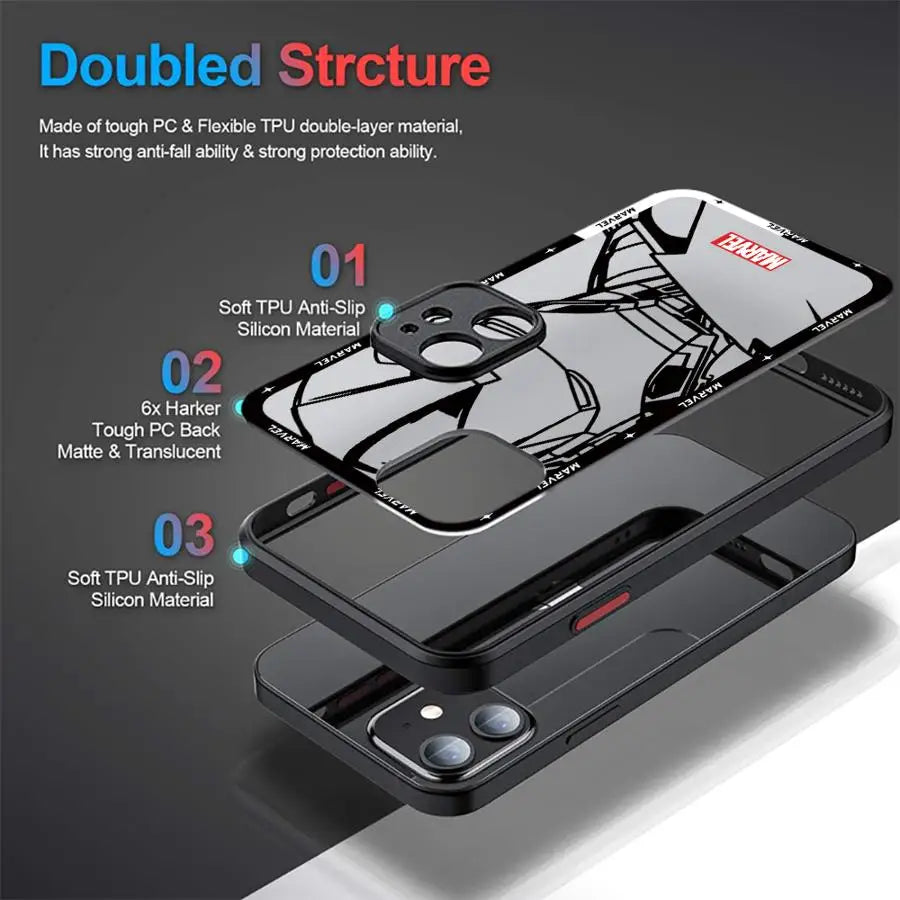 Phone Case for iPhone 16 15 11 12 13 14 Pro Max 16 Plus 12 Mini 7 8 MAX 16e Matte Soft Cover Shell Marvel Ironman Cool Logo