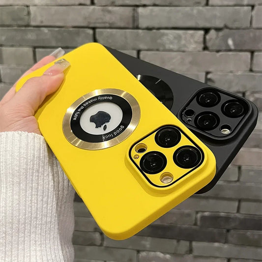 Logo Hole Magsafe Magnetic Case For iPhone 16 15 14 13 12 11 Pro Max Solid Color Cover For iPhone 15 Pro Case With Camera Film