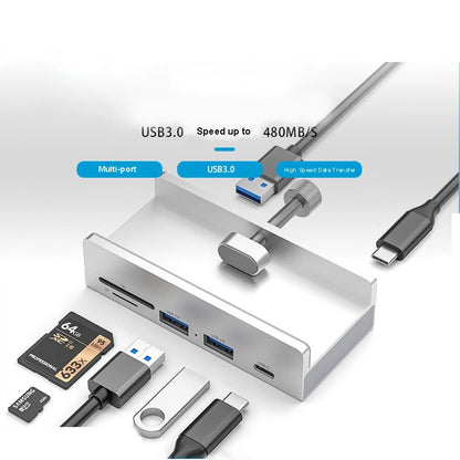 Aluminum Type C 4 Port USB 3.0 HUB Phone Holder SD TF USB Memory Card Reader DC Power Adapter Splitter Multiple Extend Dock