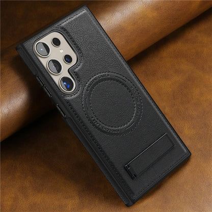 Luxury Leather Magnetic Fold Stand Holder Case For Samsung S25 S24 Ultra S23 Plus S22 Wireless Charging Shockproof Soft Cover