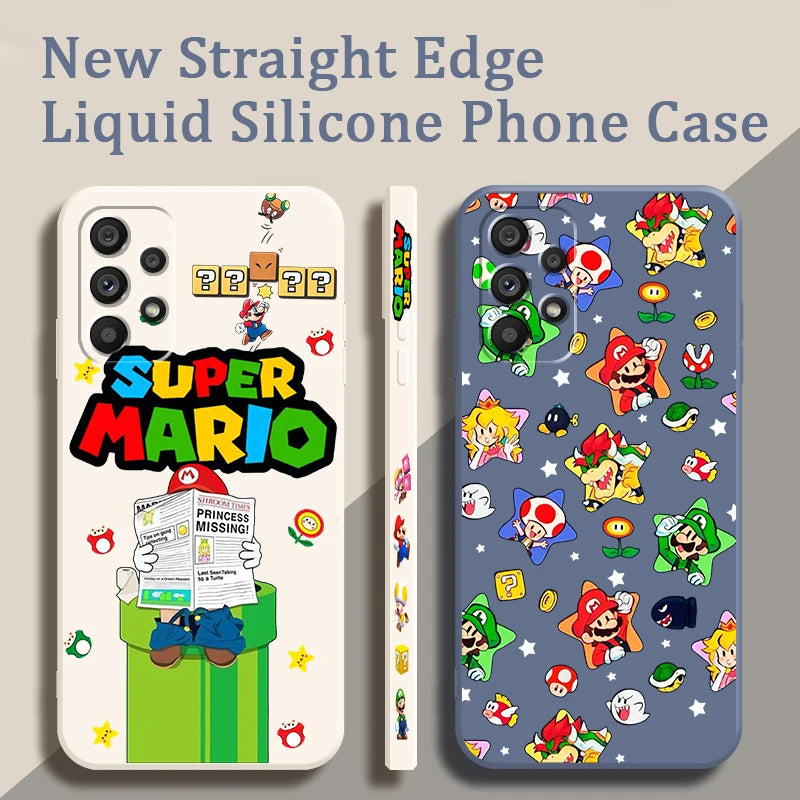 S-Super M-Marios B-Bros Cute Liquid Left Rope For Samsung A53 A52 A55 A32 A51 A71 A21S A13 A73 A55 A72 A23 A35 A05 5G Cover
