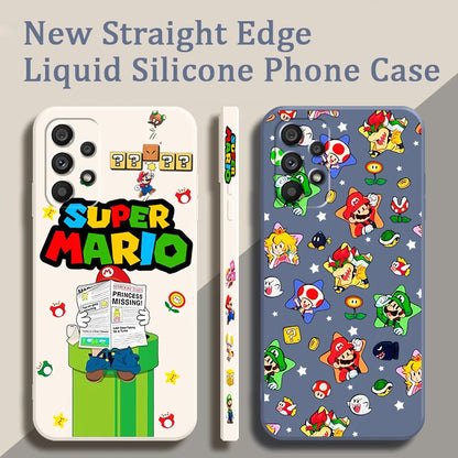 S-Super M-Marios B-Bros Cute Liquid Left Rope For Samsung A53 A52 A55 A32 A51 A71 A21S A13 A73 A55 A72 A23 A35 A05 5G Cover