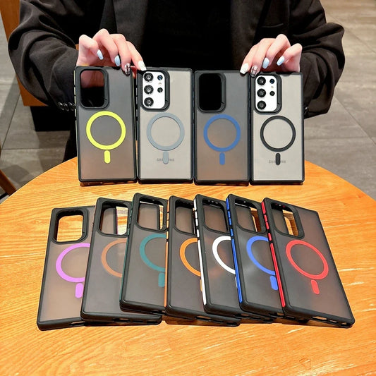 For Magsafe Fashion Slim Matte Liquid PC Magnetic Wireless Charging Case For Samsung Galaxy S25 S24 S23 S22 Ultra Plus Cover