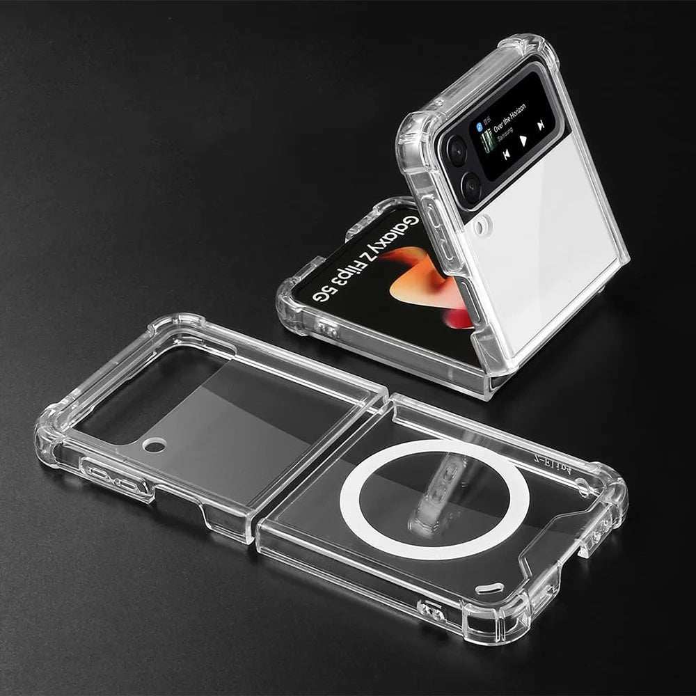 Magnetic Transparent For Samsung Galaxy Z Flip 3/4/5 Magsafe  Case Durable Air-Cushioned Support Wireless Charging Phone Case