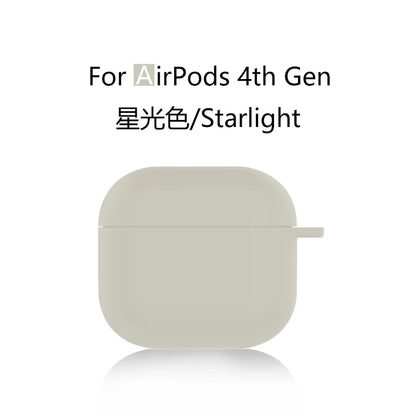 for 2024 AirPods 4 earbuds Solid color Earphone Protector cases with keychain liquid silicone soft for New AirPods 4 ANC Cases