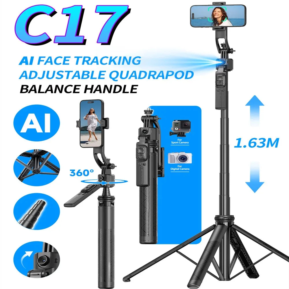 FGCLSY 5 in 1 Selfie Tripod Gimbal Stabilizer for Cell Phone 360°Auto-Rotation AI Tracking Shooting Quadrapod And Remote Control