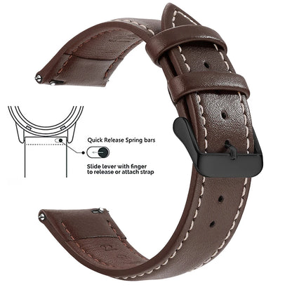 Top Grain Genuine Leather Watch Band, Quick Release 12/14/16/18/19/20/21/22/24 mm Watch Straps, Replacement Bands for Men Women