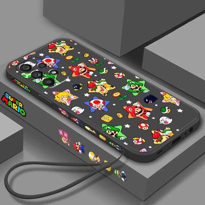 S-Super M-Marios B-Bros Cute Liquid Left Rope For Samsung A53 A52 A55 A32 A51 A71 A21S A13 A73 A55 A72 A23 A35 A05 5G Cover