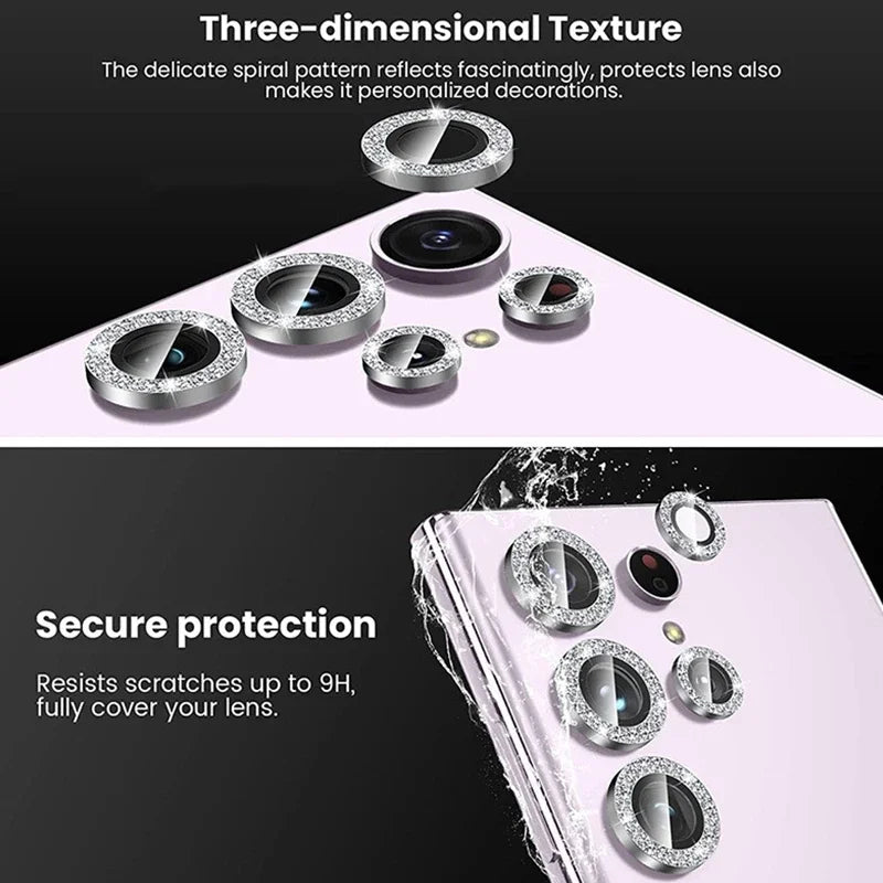For Samsung Galaxy S24 Ultra HD Glitter Diamond Metal Ring Camera Glass Lens Protector For Samsung S25 Ultra S24 Plus Lens Film