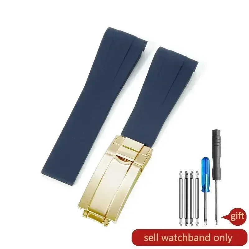 High Quality Black Green Red Blue White Colored Style Silicone Watchband Curved Interface for Rolex Datejust Submariner Strap