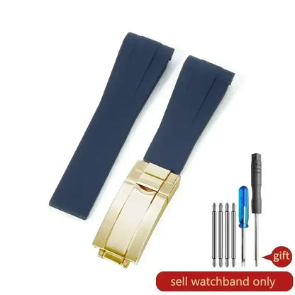 High Quality Black Green Red Blue White Colored Style Silicone Watchband Curved Interface for Rolex Datejust Submariner Strap