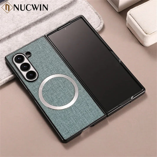 For Samsung Galaxy Z Fold 7 6 5 4 3 Case Cloth Pattern Magsafe Magnetic Cases For Galaxy Z Fold6 Fold7 Wireless Charging Cover