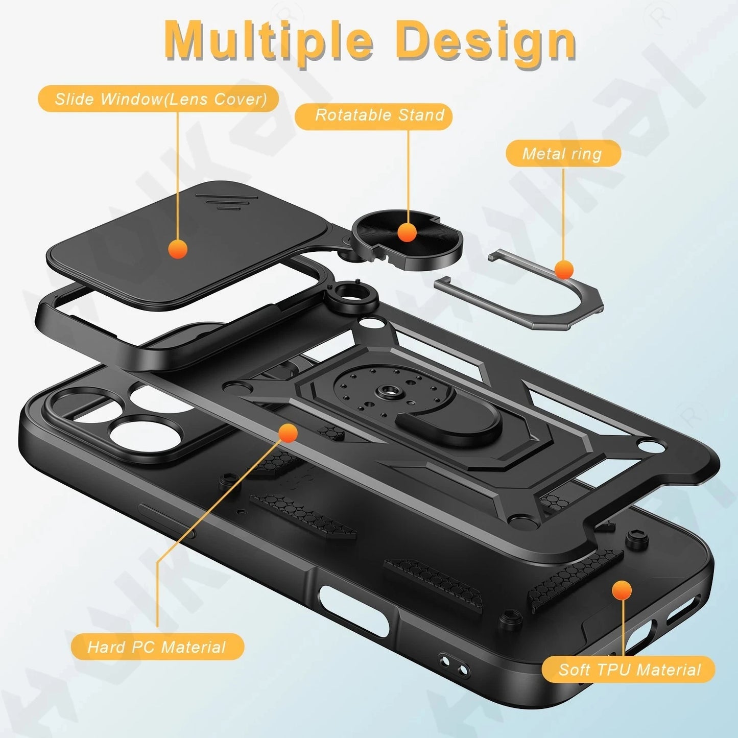 Shockproof Case For iPhone 17 16 15 14 13 12 11 Pro XS Max Plus Camera Lens Cover Phone Case with Ring Stand Armor rotate Cover