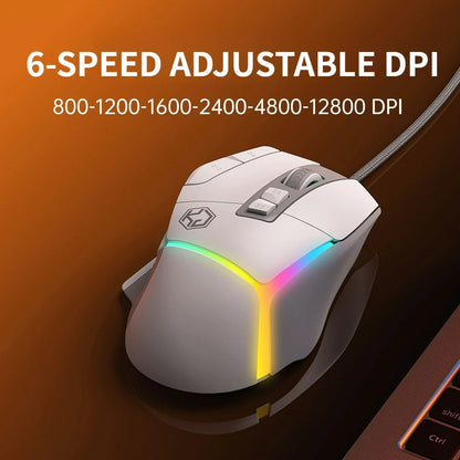 Wired Mouse RGB Lights 10 Keys Macro Programming Gaming Chip 12800DPI Ergonomic Design Medium-Large Hand Gaming Mouse GK502