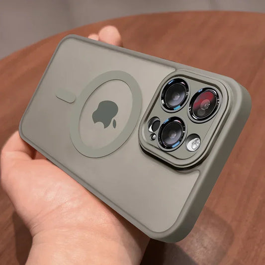 Luxury Armor Magnetic Matte Translucent Case For iPhone 16 15 14 Plus 13 12 11 Pro Max Case For Magsafe Wireless Charge Cover