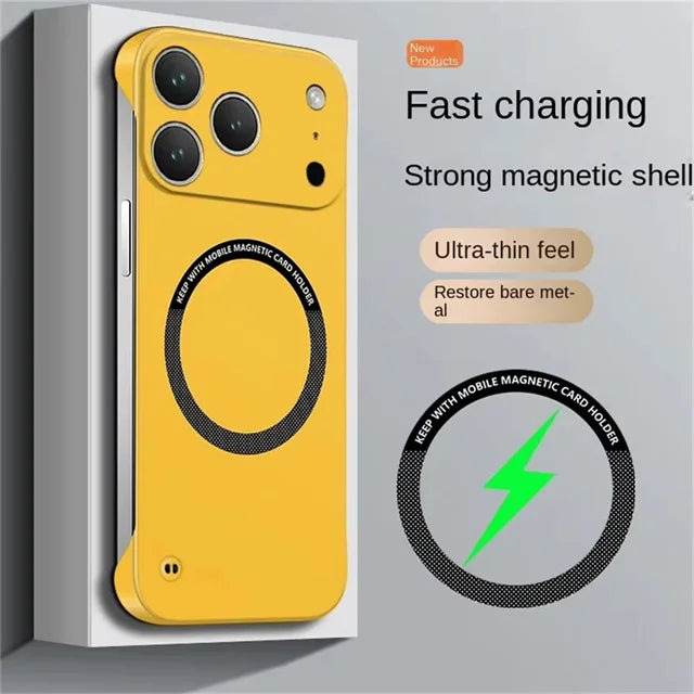 Ultra Thin Hard PC Magnetic Frameless Phone Case For Magsafe For iPhone 17 Air 16 15 14 13 Pro Max Plus Matte Color Solid Cover