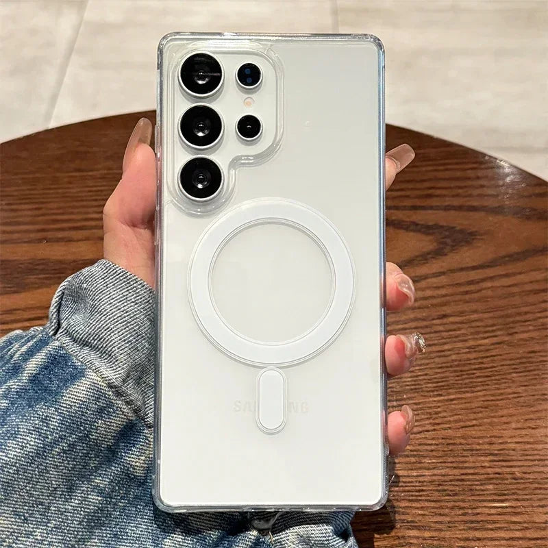 Magsafe Magnetic Charge Case For Samsung Galaxy S25 S24 S23 S22 Ultra Plus FE S25 Edge A16 A15 A35 A55 Clear Acrylic Slim Cover