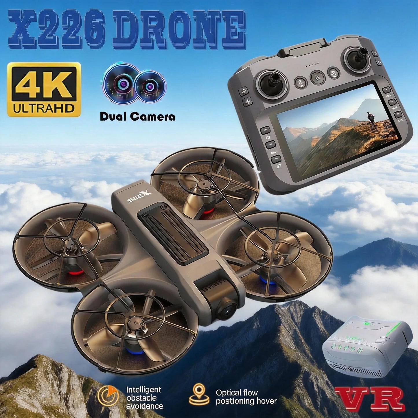 X226 Drone Professional 4K HD Dual Camera LCD VR Remote Control WIFI FPV UAV RC Quadcopter Aerial Photography Airplane Toy Gifts