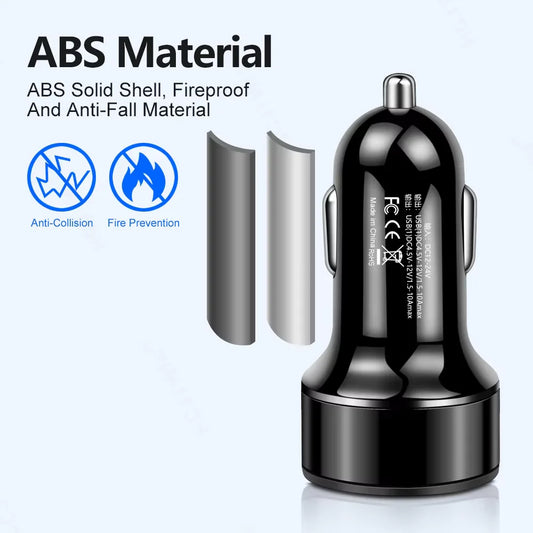 240W Car Charger Dual USB Ports 120W Super Fast Charging with Digital Display Quick Charging Adapter for IPhone Samsung Xiaomi