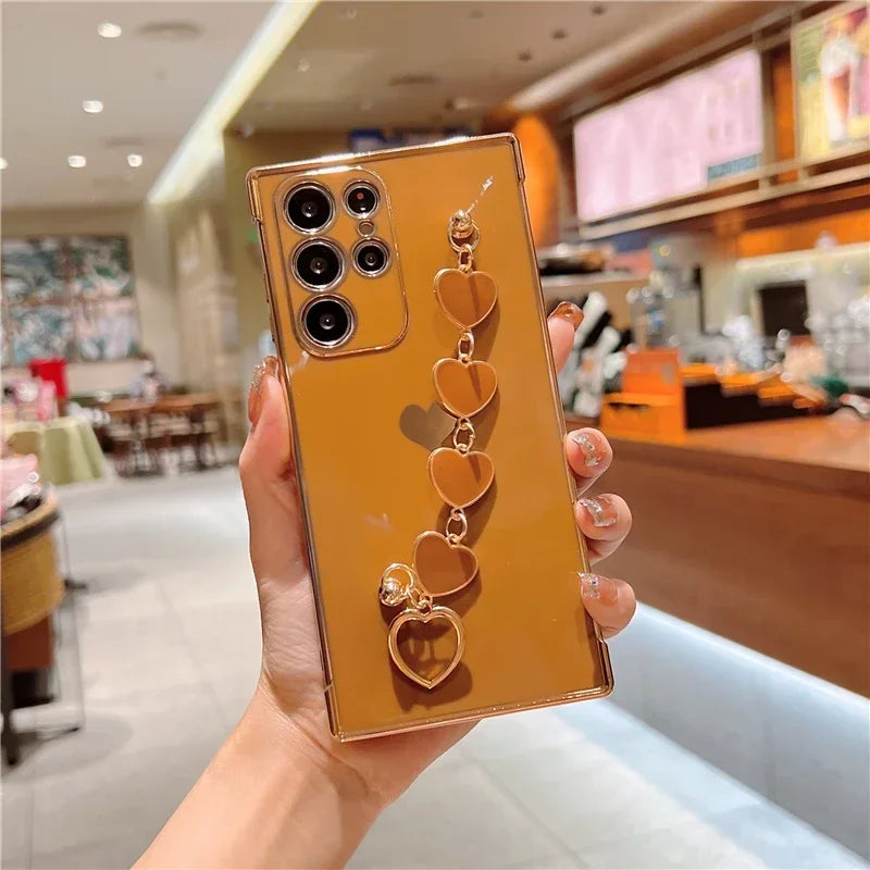 For Samsung Galaxy S23 S22 S21 Ultra A52 A53 FE A54 A23 A12 A 52S 53 54 5G Plated Silicone Love Bracelet Case