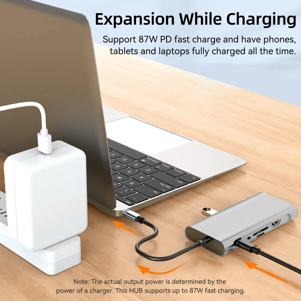 USB C HUB 4K 30Hz Type C to HDMI-compatible USB 3.0 Adapter 11 in 1 Type C HUB Dock PD 87W USB C Splitter for MacBook Pro Air