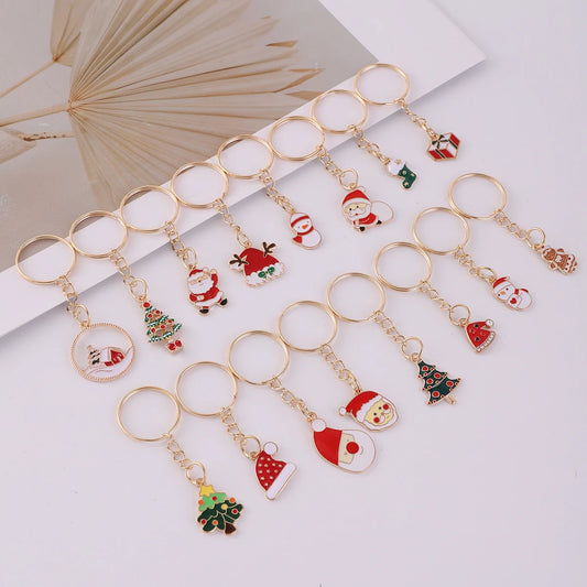 16Pcs Cartoons Father Christmas Gifts Metal Keyring Ornament purse Bag Christmas Gifts keychain for Christmas Party Gift
