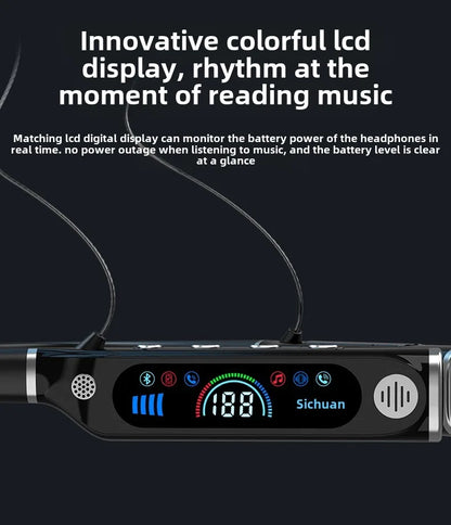 Neck-hanging outdoor sports Bluetooth headset Hidden TF card LCD digital display Long battery life Large capacity battery headse