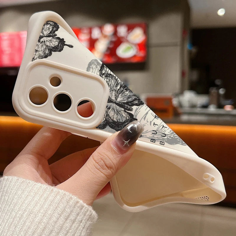 Ink Butterfly Case For Samsung Galaxy S25 Edge S25 S24 S23 S22 Ultra S21 S24 FE A14 A34 A15 A35 A53 A54 A56 5G TPU Phone Cover ﻿